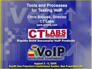 Tools and Processes for Testing VoIP Chris Bajorek, Director CT Labs www.ct-labs.com