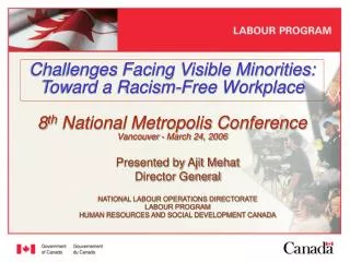 Challenges Facing Visible Minorities: Toward a Racism-Free Workplace 8 th National Metropolis Conference Vancouver - M
