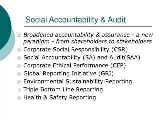 Social Accountability &amp; Audit