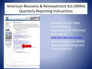 American Recovery &amp; Reinvestment Act (ARRA) Quarterly Reporting Instructions