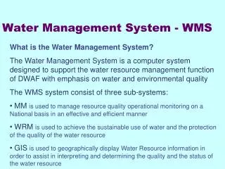 Water Management System - WMS