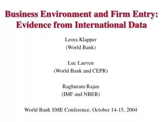 Business Environment and Firm Entry: Evidence from International Data