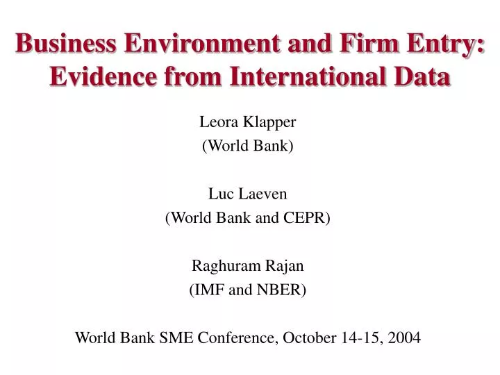 business environment and firm entry evidence from international data