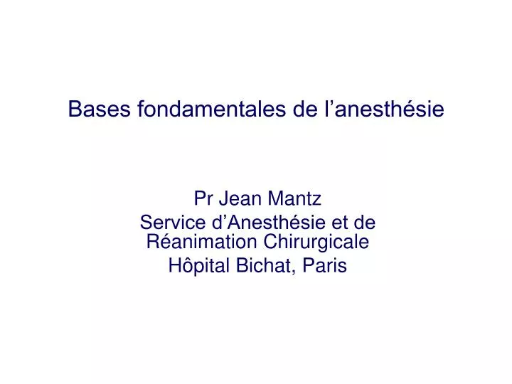 bases fondamentales de l anesth sie