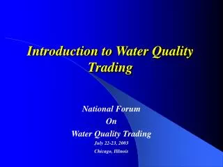 Introduction to Water Quality Trading