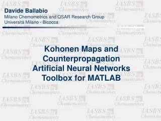 Kohonen Maps and Counterpropagation Artificial Neural Networks Toolbox for MATLAB