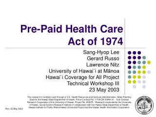Pre-Paid Health Care Act of 1974