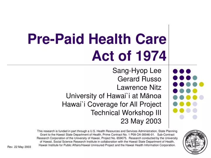 pre paid health care act of 1974