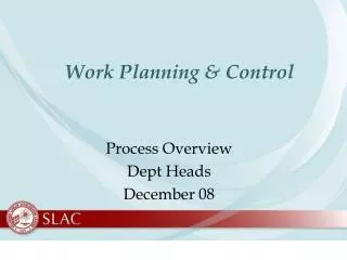 Work Planning &amp; Control