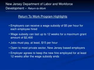 New Jersey Department of Labor and Workforce Development – Return-to-Work