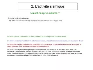 2 l activit sismique