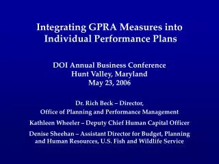 Integrating GPRA Measures into Individual Performance Plans