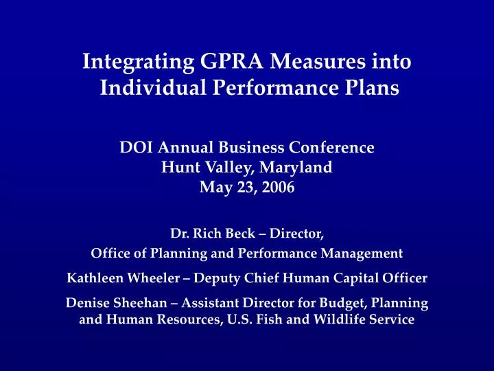 integrating gpra measures into individual performance plans