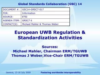 European UWB Regulation &amp; Standardization Activities