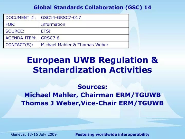 european uwb regulation standardization activities