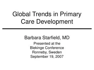 Global Trends in Primary Care Development