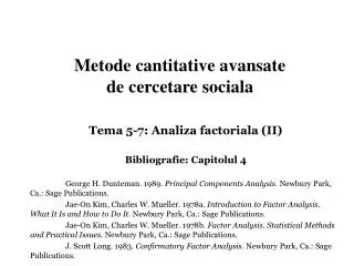 metode cantitative avansate de cercetare sociala