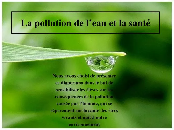 la pollution de l eau et la sant