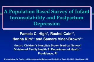 A Population Based Survey of Infant Inconsolability and Postpartum Depression