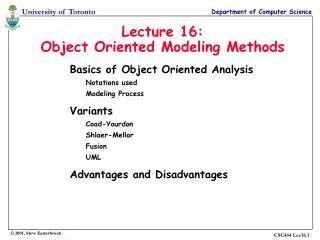 Lecture 16: Object Oriented Modeling Methods
