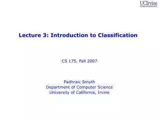 Lecture 3: Introduction to Classification