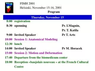 FIMH 2001 Helsinki, November 15-16, 2001 Program