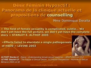Désir Féminin Hypoactif : Panorama de la clinique actuelle et propositions de counselling