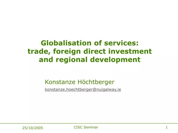 globalisation of services trade foreign direct investment and regional development