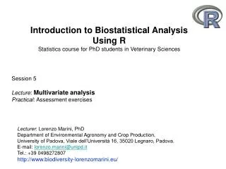 Introduction to Biostatistical Analysis Using R Statistics course for PhD students in Veterinary Sciences