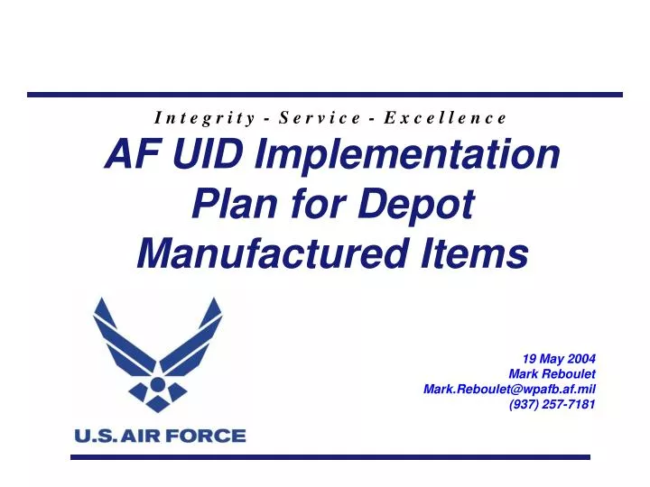 af uid implementation plan for depot manufactured items
