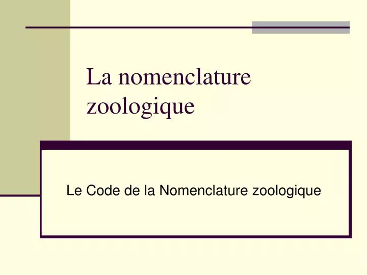 la nomenclature zoologique