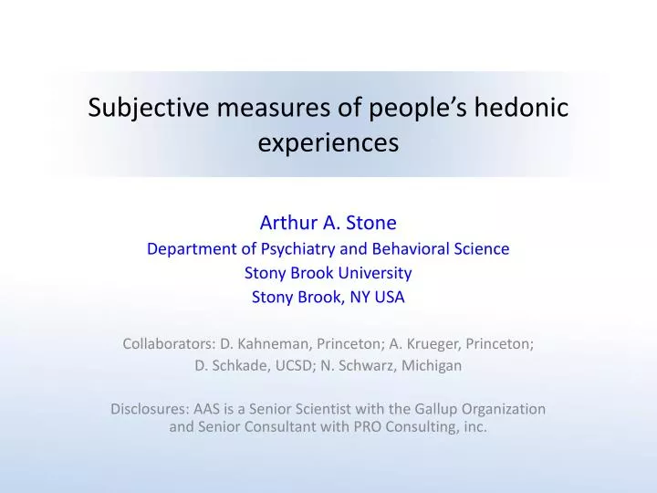 subjective measures of people s hedonic experiences