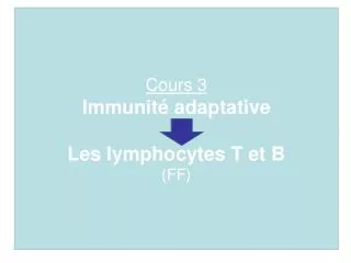 Cours 3 Immunité adaptative Les lymphocytes T et B (FF)