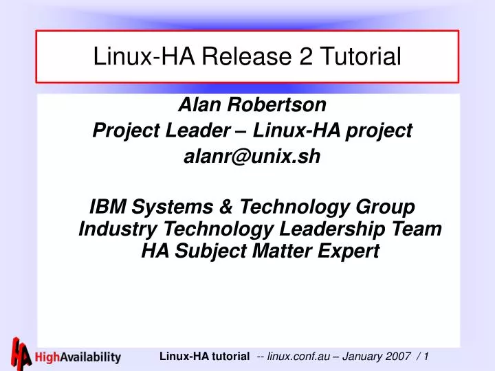 linux ha release 2 tutorial