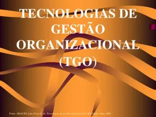TECNOLOGIAS DE GESTÃO ORGANIZACIONAL (TGO )