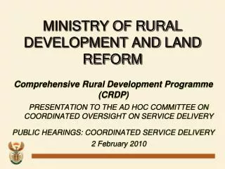 MINISTRY OF RURAL DEVELOPMENT AND LAND REFORM