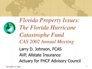 Florida Property Issues: The Florida Hurricane Catastrophe Fund CAS 2002 Annual Meeting