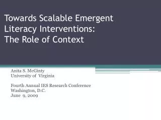 Towards Scalable Emergent Literacy Interventions: The Role of Context