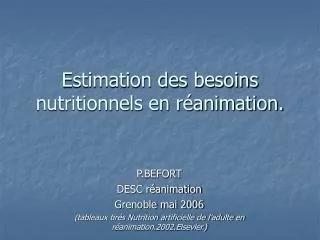 estimation des besoins nutritionnels en r animation