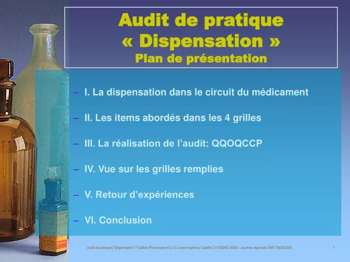 audit de pratique dispensation plan de pr sentation