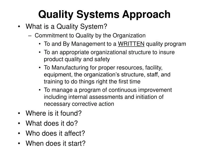 quality systems approach