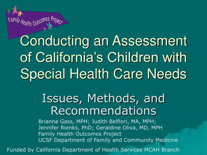 conducting an assessment of california s children with special health care needs