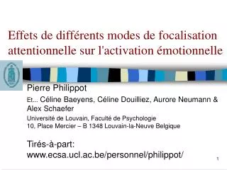 Effet s de différents modes de focalisation attentionnelle sur l'activation émotionnelle