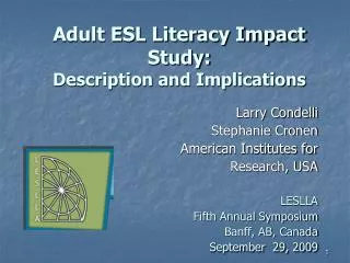 Adult ESL Literacy Impact Study: Description and Implications