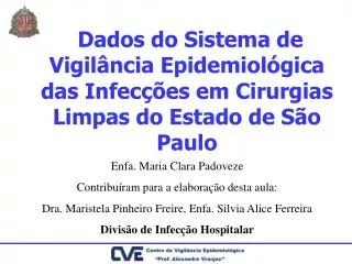 Dados do Sistema de Vigilância Epidemiológica das Infecções em Cirurgias Limpas do Estado de São Paulo