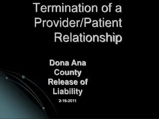 Termination of a Provider/Patient Relationship