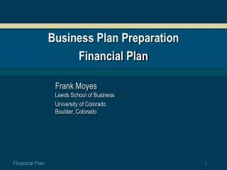 Business Plan Preparation Financial Plan