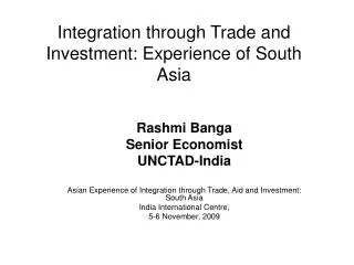 Integration through Trade and Investment: Experience of South Asia