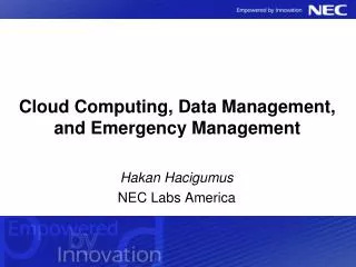 Cloud Computing, Data Management, and Emergency Management