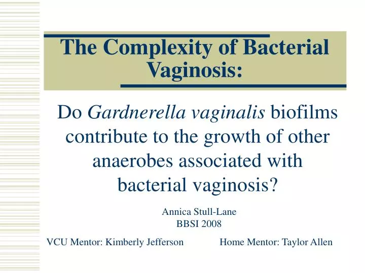 the complexity of bacterial vaginosis
